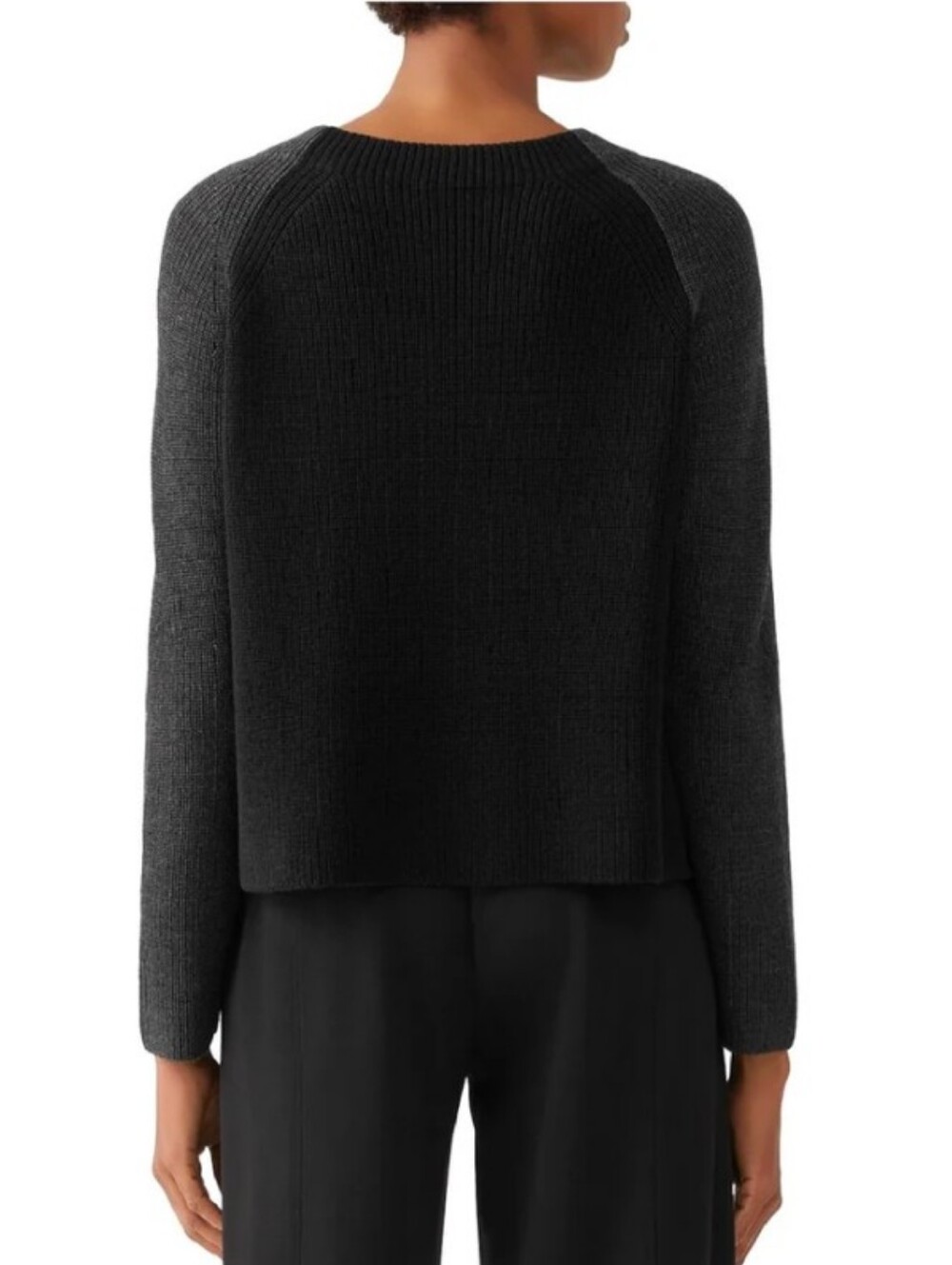 Eileen Fisher Color Block Pullover Sweater Extra Fine Merino Wool Black & Gray M - Picture 2 of 10